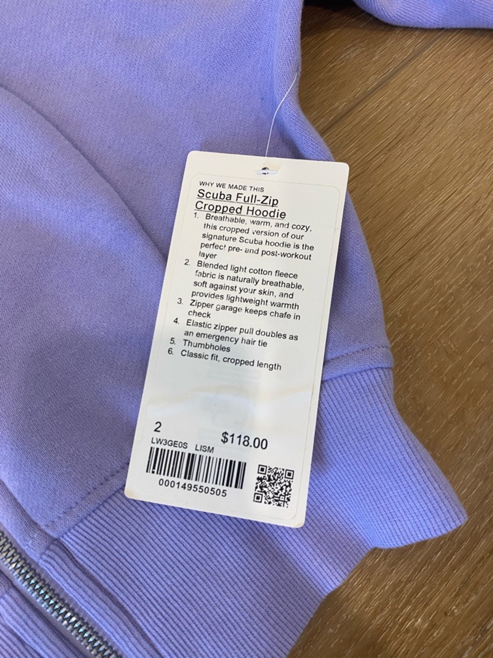 BRAND NEW lululemon athletica purple Scuba, size 2 - Picture 2 of 5